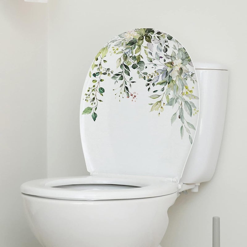 Katartizo Green Plant Leaves Flowers Toilet Seat Lid Stickers Self-Adhesive Bathroom Wall Stickers Green Leaf Floral Toilet Lid Decals DIY Removable Waterproof Toilet Sticker for Bathroom Cistern Decor - Image 4